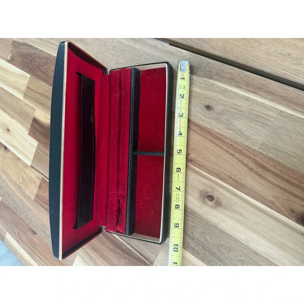 Vintage Shields Mens Jewelry Valet Box Black Red Velvet Crown Pattern Organizer